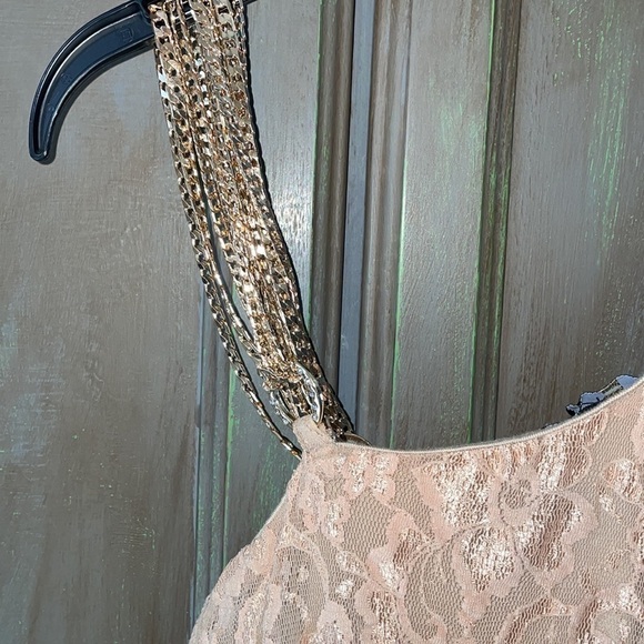 SKY 💕 NWOT Sky Gold lace one shoulder tunic with gold chains - Picture 6 of 12
